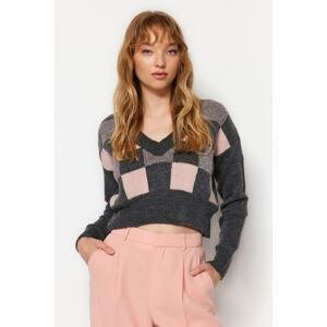 Trendyol Anthracite Crop Soft Textured Patterned Knitwear Sweater