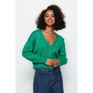 Trendyol Green Soft-textured Sweater Cardigan with Pompoms