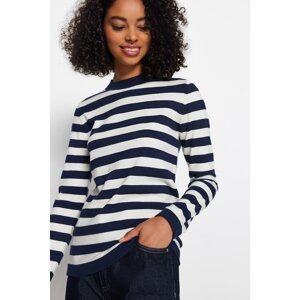 Trendyol Navy Blue Premium/Special Yarn Soft Textured Basic Striped Knitwear Sweater