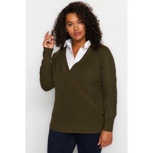 Trendyol Curve Khaki Double-breasted Collar Buttons Knitwear Sweater