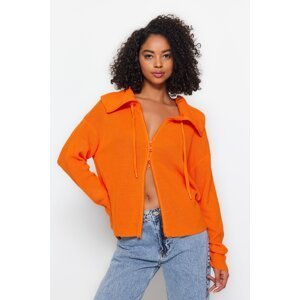 Trendyol Orange Zipper Detailed Knitwear Cardigan