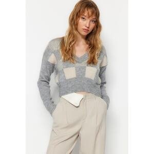 Trendyol Gray Crop Soft Textured Patterned Knitwear Sweater