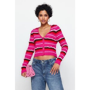 Trendyol Fuchsia Color Block Knitwear Cardigan