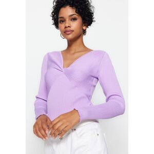 Trendyol Lilac V-Neck Knitwear Sweater