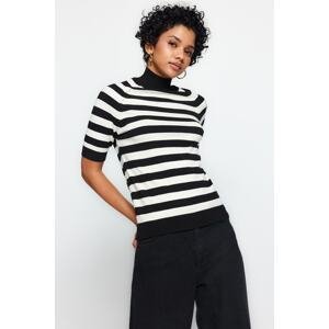 Trendyol Black Premium/Special Yarn Soft Textured Striped Basic Knitwear Blouse