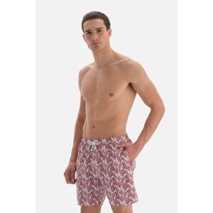 Dagi Pink - Ecru Giraffe Patterned Medium Swim Shorts