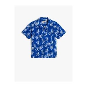 Koton Shirt Single Pocket Detailed Short Sleeve Palm Tree Printed Cotton