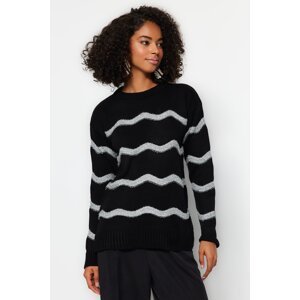 Trendyol Black Wide Fit Silvery Line Detailed Knitwear Sweater