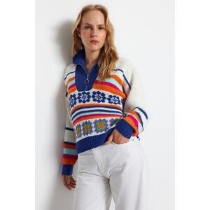 Trendyol Saks Patterned Zippered Knitwear Sweater