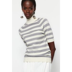 Trendyol Ecru Premium/Special Yarn Soft Textured Striped Basic Knitwear Blouse