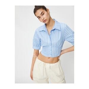 Koton Crop Shirt with Balloon Sleeves, Corset Waist and Buttoned Cotton