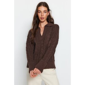 Trendyol Brown Knitwear Sweater with Fold Over Sleeves