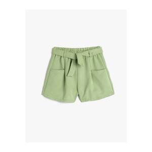 Koton Shorts With Belt Detailed Pockets, Elastic Waist Modal Fabric.