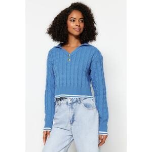 Trendyol Blue Crop Polo Collar Knitwear Sweater