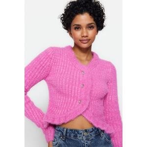 Trendyol Pink Crop Pile Knitwear Cardigan