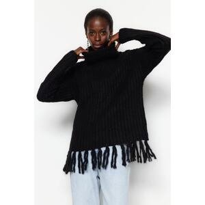 Trendyol Black Wide Fit Soft-Textured Tricot Detail Knitwear Sweater
