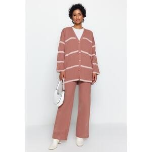 Trendyol Dry Rose Roving Roving Knitwear Sweater Cardigan-Pants Bottom-Top Set