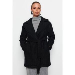 Trendyol Black Oversize Wide-Cut Belted Boucle Coat
