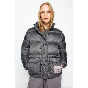 Trendyol Anthracite Oversized Hoodie, Tag Detail, Water-Repellent Inflatable Coat