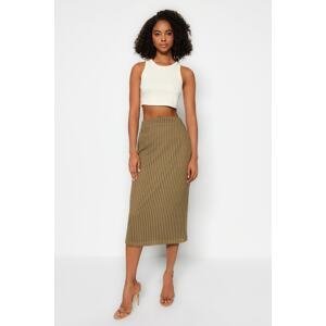 Trendyol Khaki Midi Lined Mesh Fabric High Waist Knitted Skirt