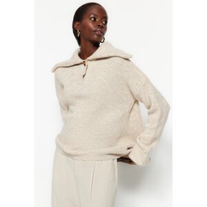 Trendyol Beige Soft Textured Crewneck Knitwear Sweater