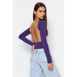 Trendyol Purple Deep Backless Fitted Cotton Stretchy Knitted Blouse