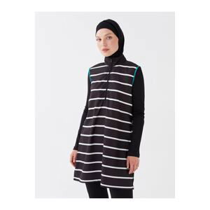 LC Waikiki Lcw Modest Women's Hijab Swimsuit Set, Standing Collar Striped Long Sleeved.