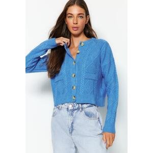 Trendyol Light Blue Soft Textured Crewneck Knitwear Cardigan