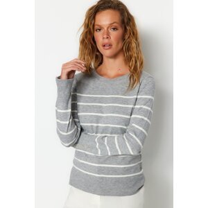 Trendyol Gray Premium Thread / Special Thread Striped Knitwear Sweater