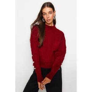 Trendyol Burgundy Soft Textured Button Detailed Knitwear Sweater