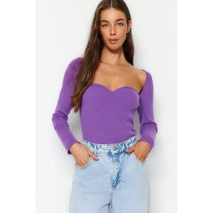 Trendyol Purple Heart Collar Detailed Knitwear Sweater