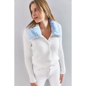 Bianco Lucci Women's Collar Shearling Fur, Soft Soft Knitwear Cardigan