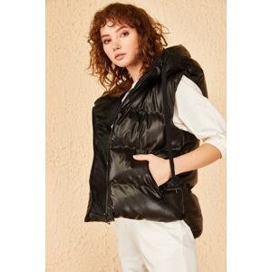 Bianco Lucci Women's Hooded Inflatable Leather Vest