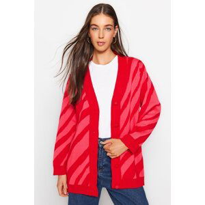 Trendyol Red Animal Striped Pattern Sweater Cardigan