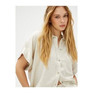 Koton Oversize Shirt Sleeves Fold Detail Linen Blended