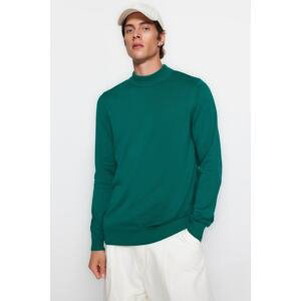 Trendyol Emerald Green Men's Slim Fit Half Turtleneck 100% Cotton Basic Sweater