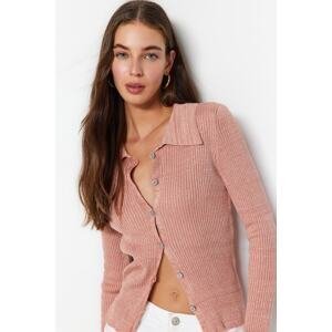 Trendyol Dried Rose Polo Collar Knitwear Cardigan