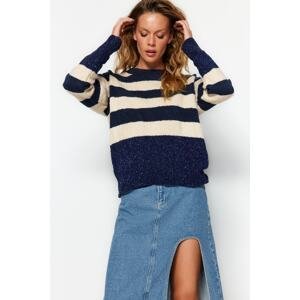 Trendyol Navy Blue Wide Fit with Shimmer Detailed Boucle Knitwear Sweater