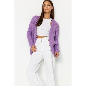 Trendyol Lilac Soft Textured Basic Knitwear Cardigan