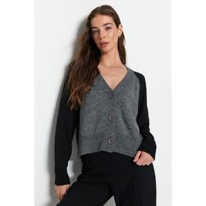 Trendyol Black Soft Textured Color Block Knitwear Cardigan