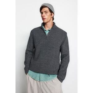 Trendyol Men's Dark Gray Regular Fit Half Turtleneck Zippered Sweater