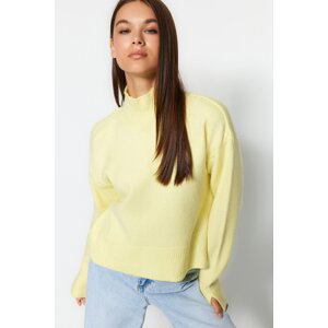 Trendyol Yellow Basic Soft Textured Standing Collar With a Slit at the Ends of the Sleeves, Knitwear Sweater