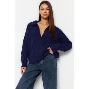 Trendyol Navy Blue Soft Textured Polo Neck Knitwear Sweater