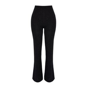 Trendyol Black Glittery Glossy High Waist Flare/Flare-Flare/Flexible Knitted Pants Trousers