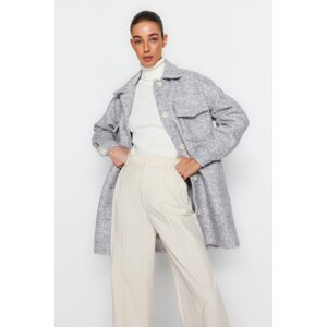 Trendyol Gray Oversize, Wide Cut, Pocket Detailed Boucle Coat