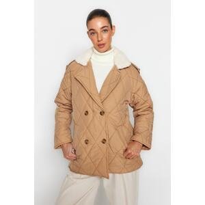 Trendyol Beige Oversized Plush Detailed, Water-Repellent Quilted Coat