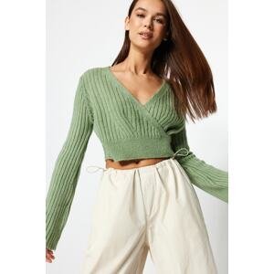 Trendyol Mint Crop Soft Textured Double Breasted Knitwear Sweater