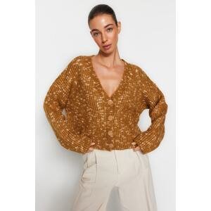 Trendyol Brown Soft Textured Knotted Knitwear Cardigan