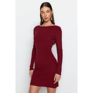 Trendyol Claret Red Mini Knitwear Fitted Dress with Back Detail