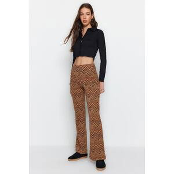 Trendyol Multicolored, Self-printed Flare/Flare-Down Leg High Waist Flexible Knitted Trousers